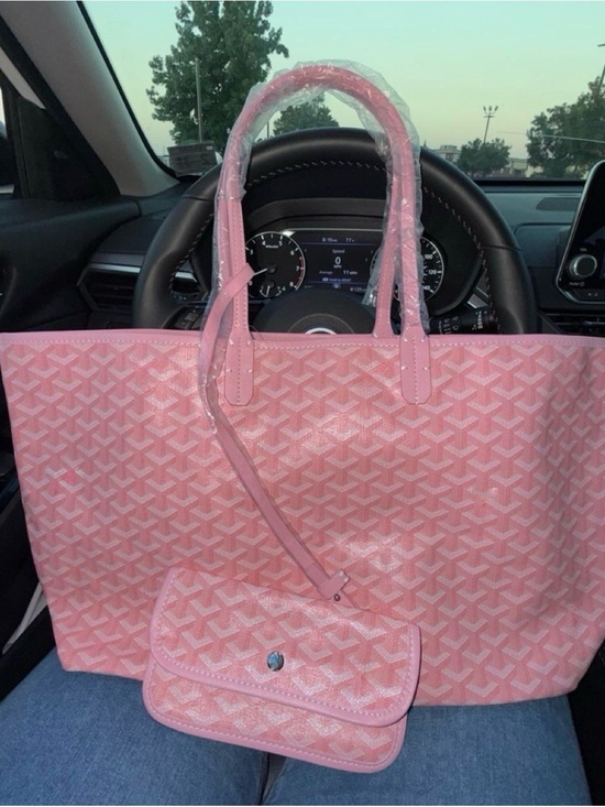 Handbags - Pink Patterned Tote Bag with Matching Pouch - Women